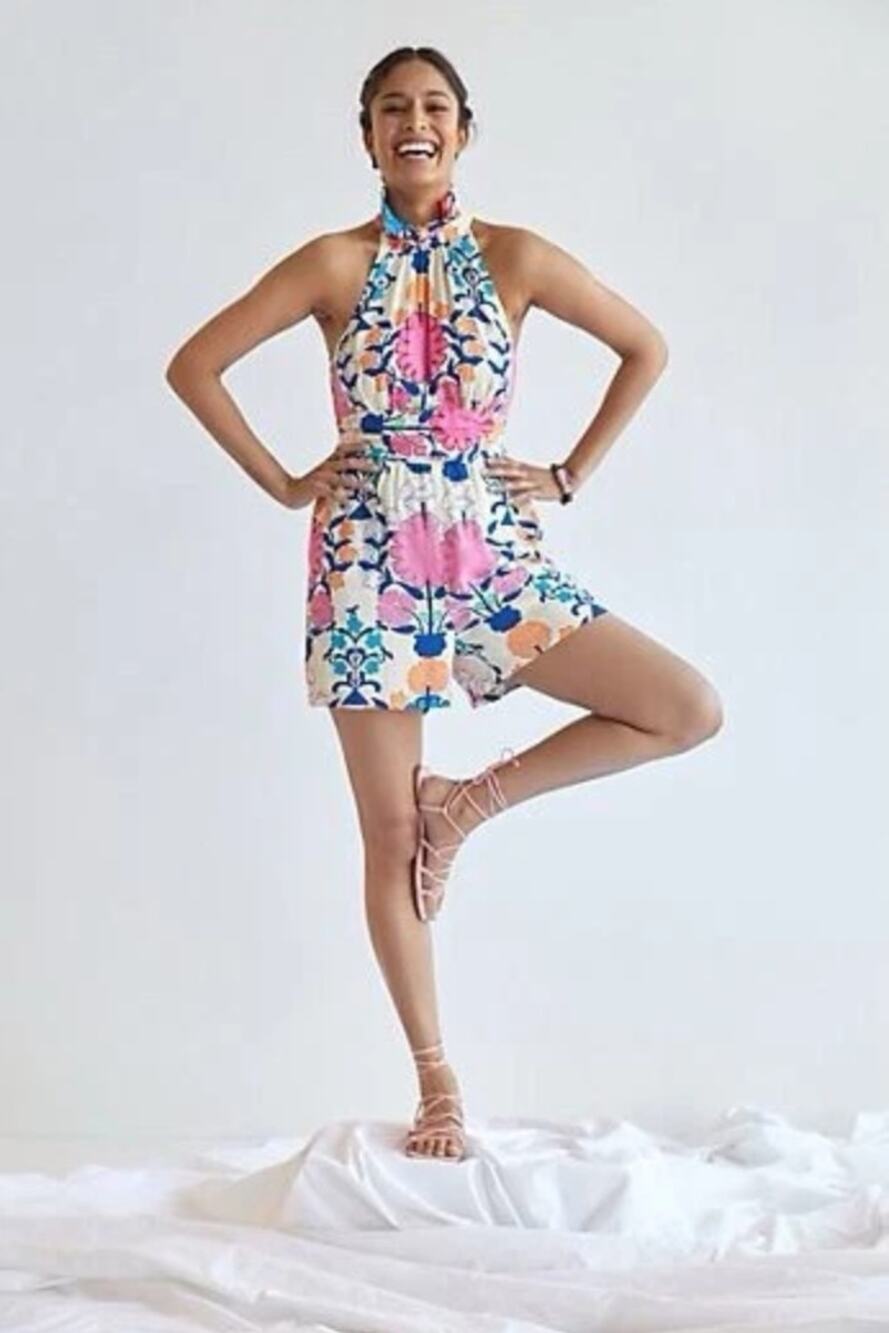 Plenty by Tracy Reese High Neck Sleeveless Floral Ruffle Trim Romper Size XS